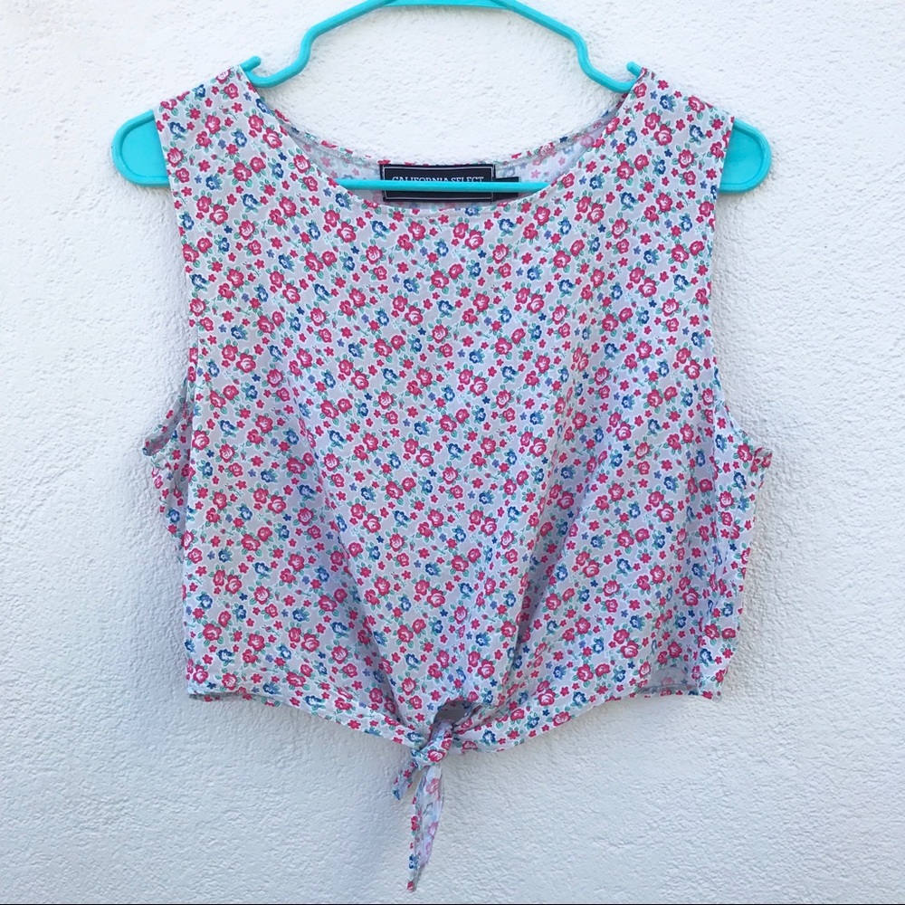 American Apparel Floral Tie Front Top